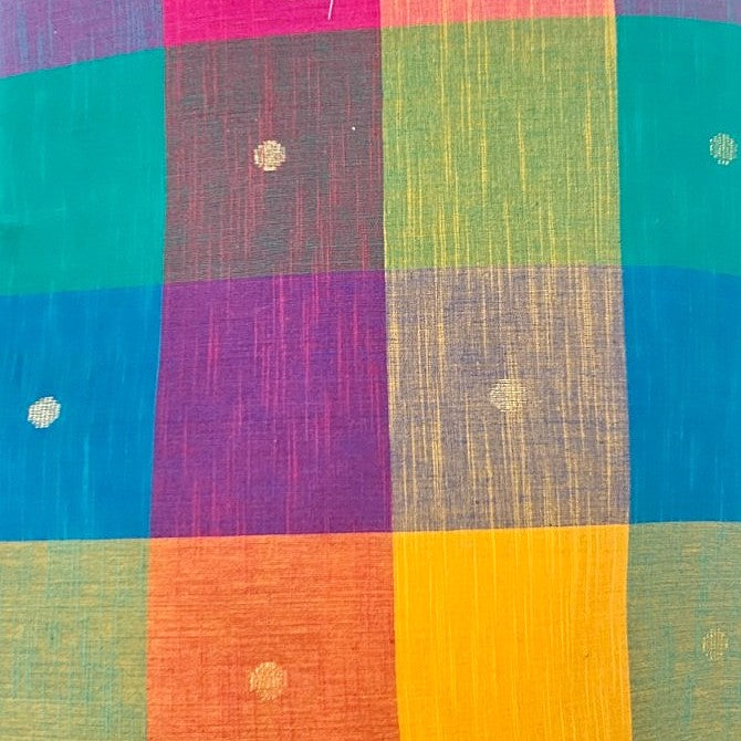 Multicolor Checked Cotton Fabric, laid flat