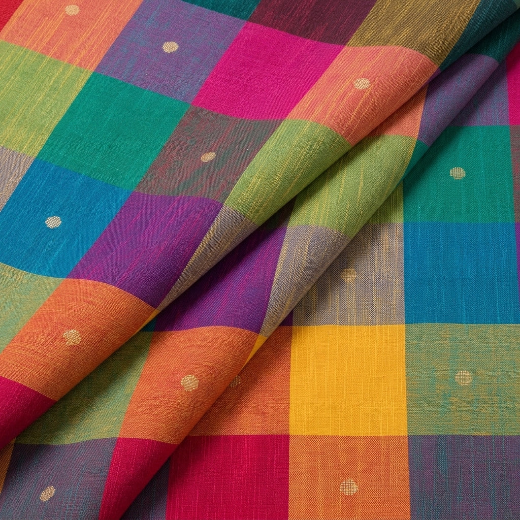 Folded Multicolor Checked Cotton Fabric