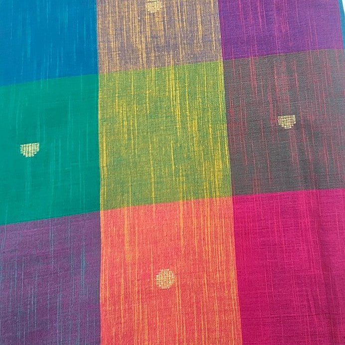Multicolor Checked Cotton Fabric, laid flat