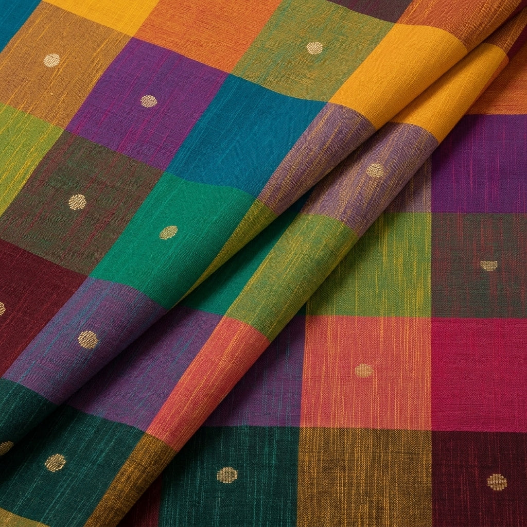 Folded Multicolor Checked Cotton Fabric