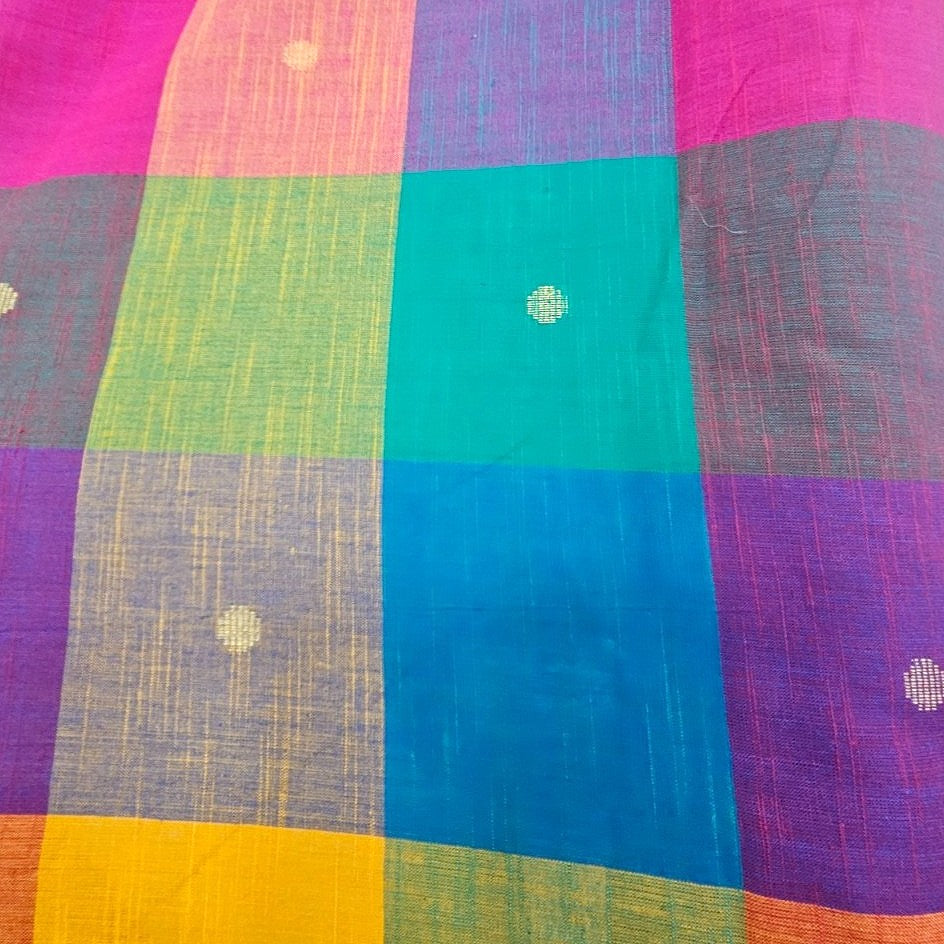 Multicolor Checked Cotton Fabric, laid flat
