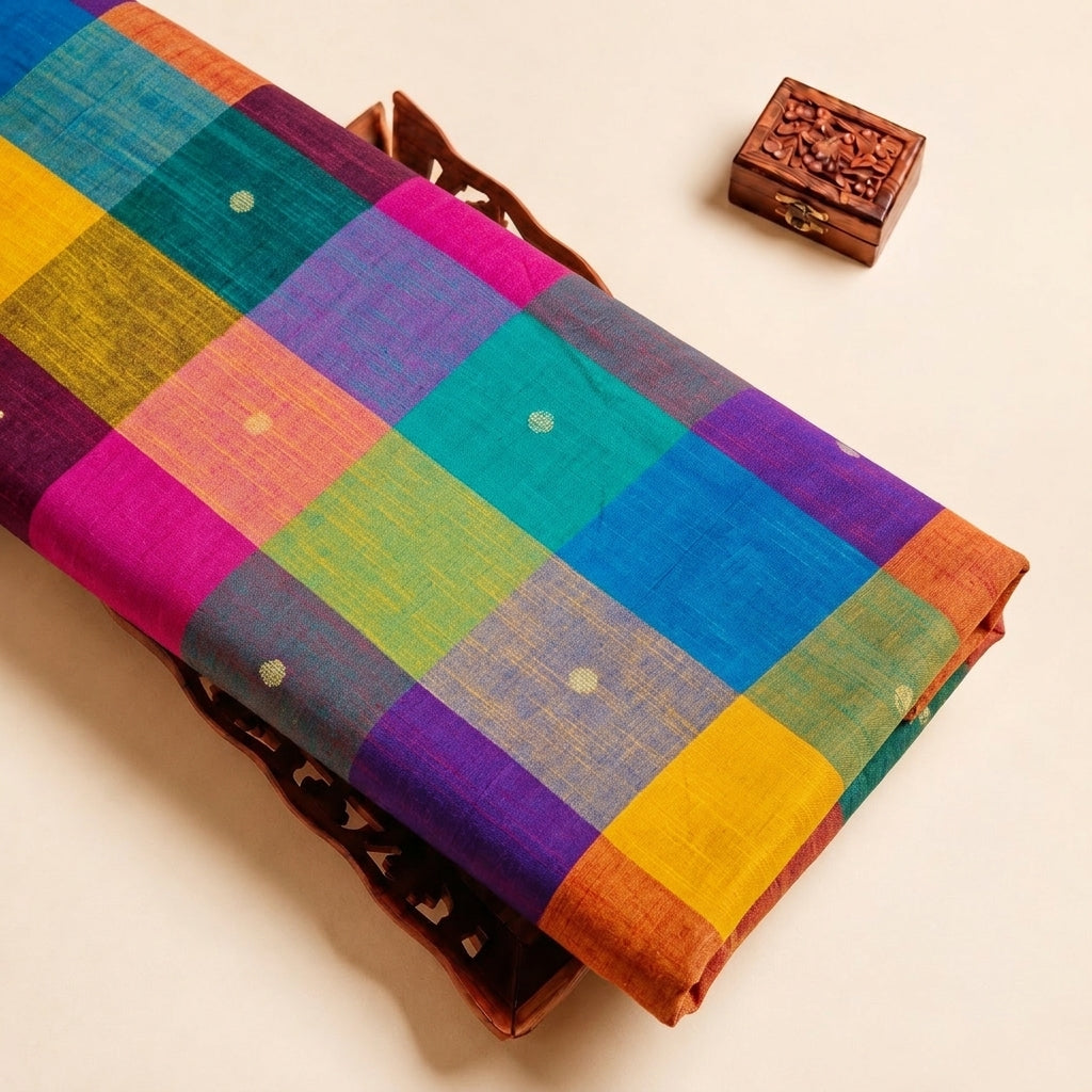 Multicolor Checked Cotton Fabric, folded