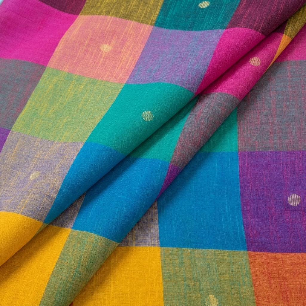 Folded Multicolor Checked Cotton Fabric