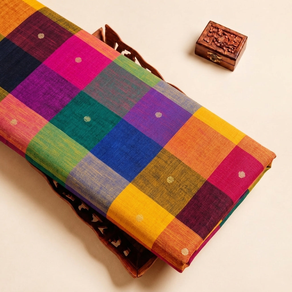 Multicolor Checked Cotton Fabric, folded