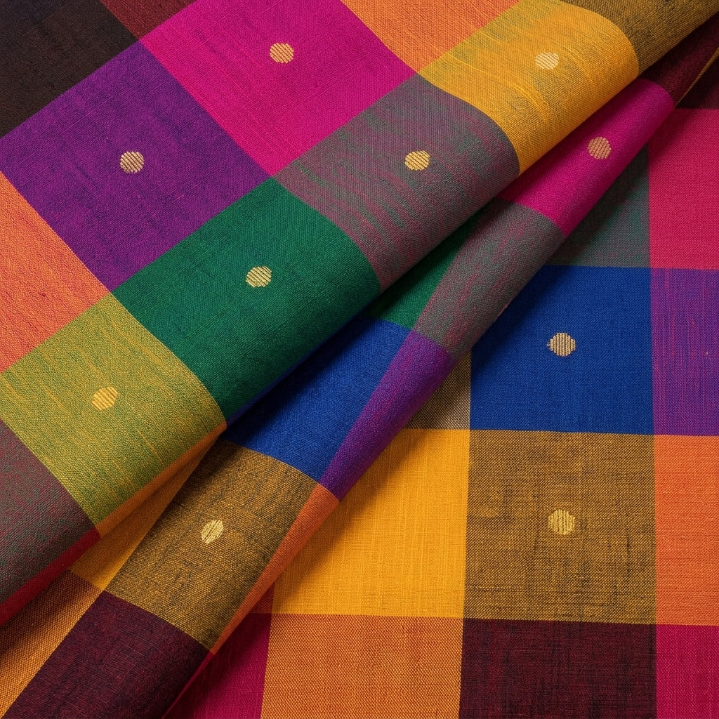 Folded Multicolor Checked Cotton Fabric