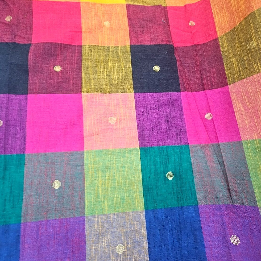 Multicolor Checked Cotton Fabric, laid flat