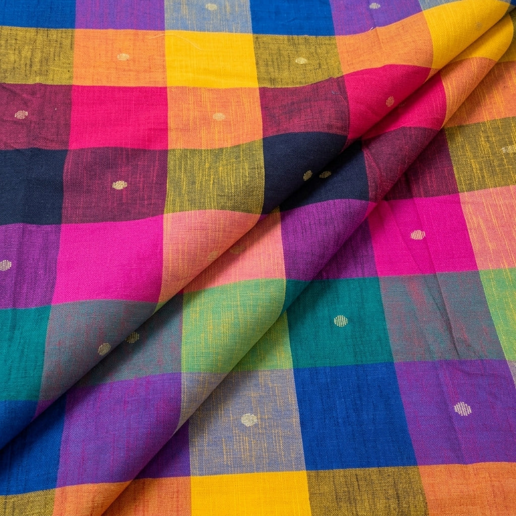Folded Multicolor Checked Cotton Fabric