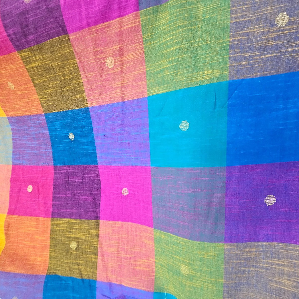 Multicolor Checked Cotton Fabric, laid flat