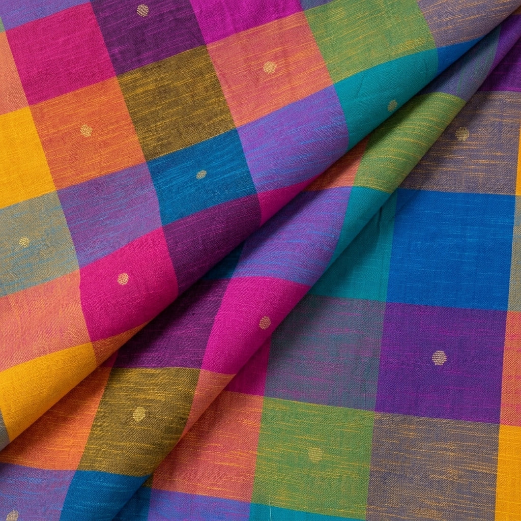 Folded Multicolor Checked Cotton Fabric
