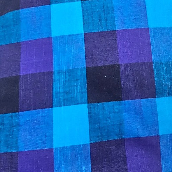 Blue Checked Cotton Fabric, laid flat