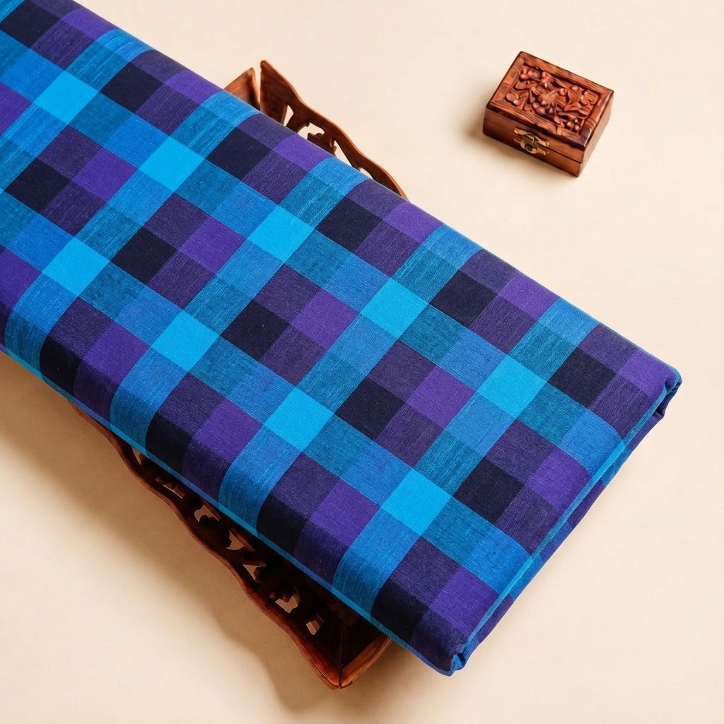 Blue Checked Cotton Fabric