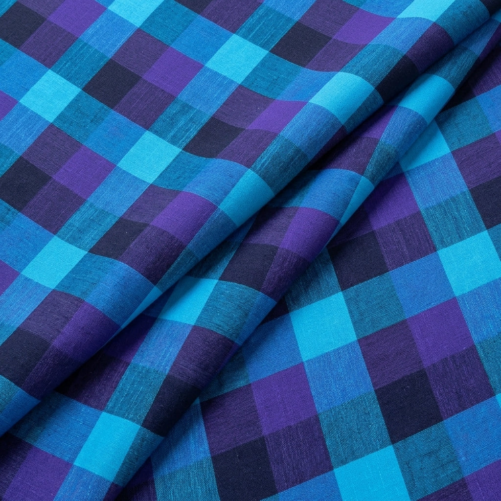 Folded Blue Checked Cotton Fabric