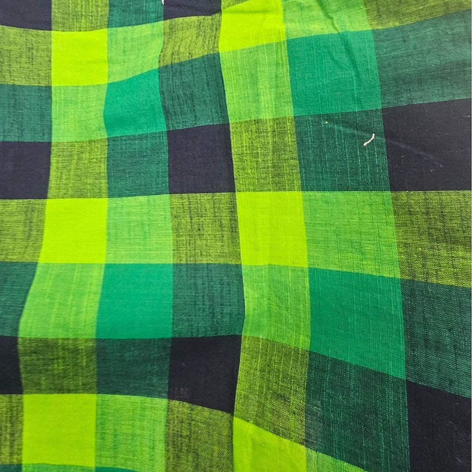 Green Checked Cotton Fabric, laid flat