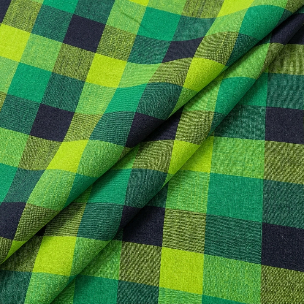Folded Green Checked Cotton Fabric