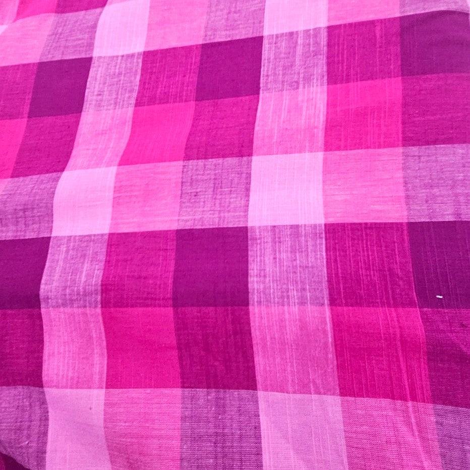Pink Checked Cotton Fabric, laid flat