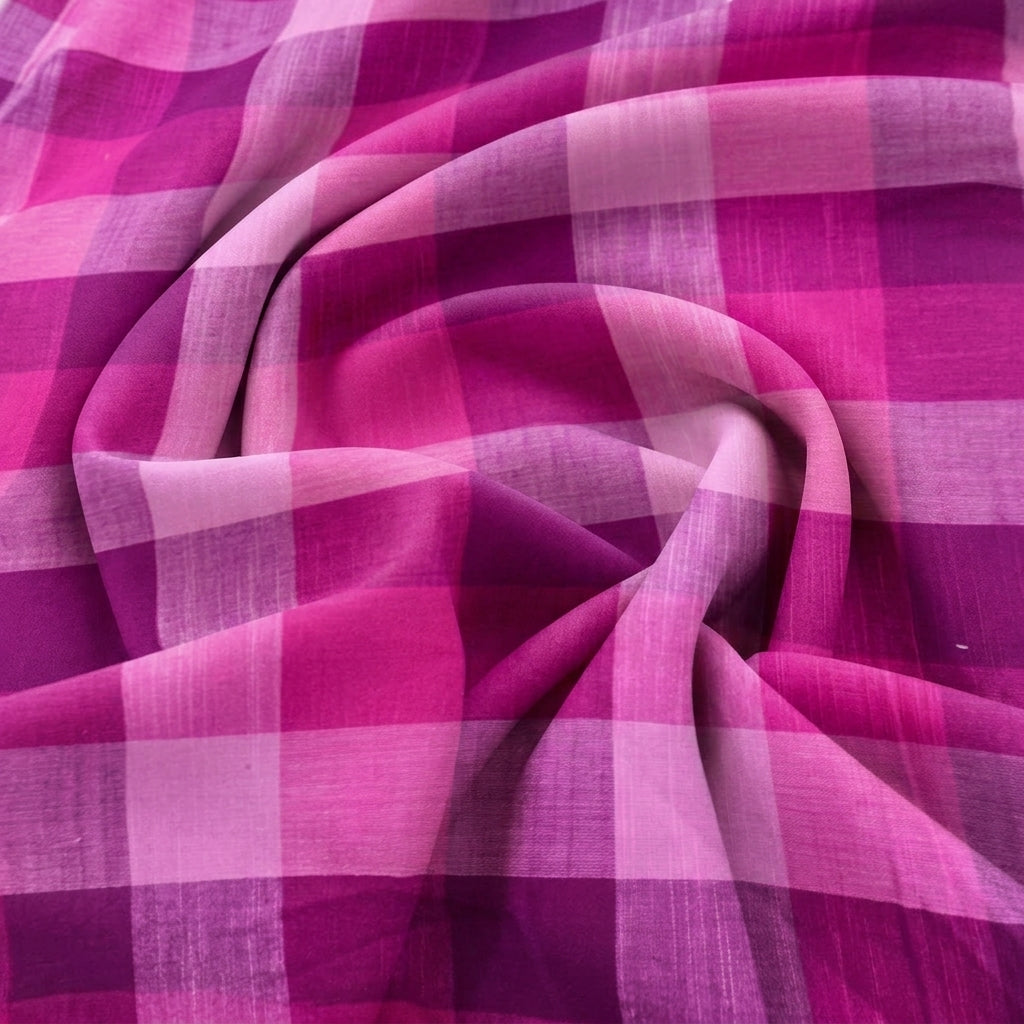 Swirled Pink Checked Cotton Fabric Showing Drape