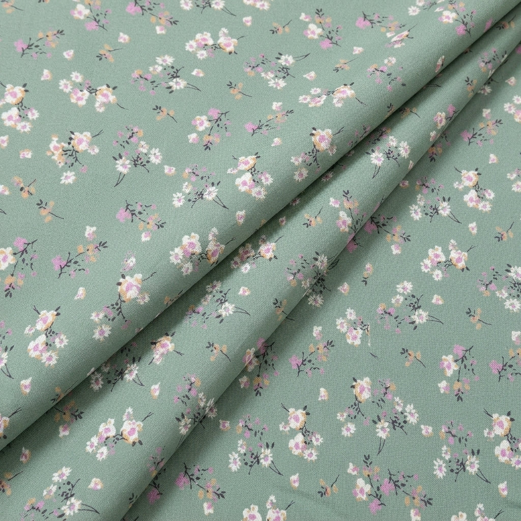 Folded Green Floral Cotton Fabric