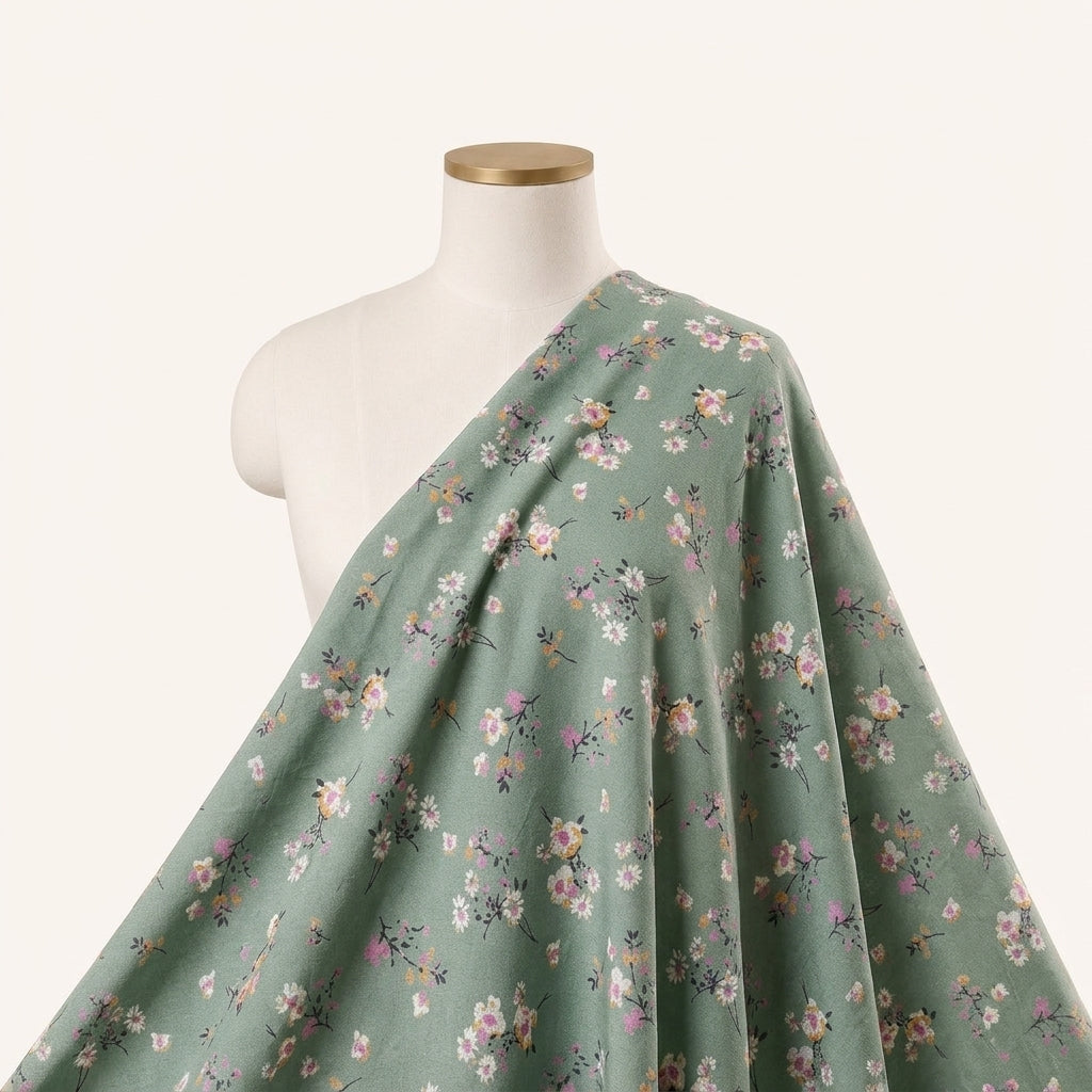 Green Floral Cotton Fabric Draped as a saree