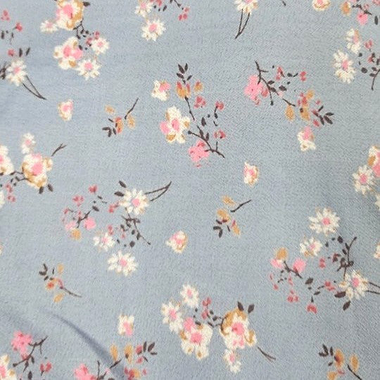 Light Blue Floral Cotton Fabric, laid flat