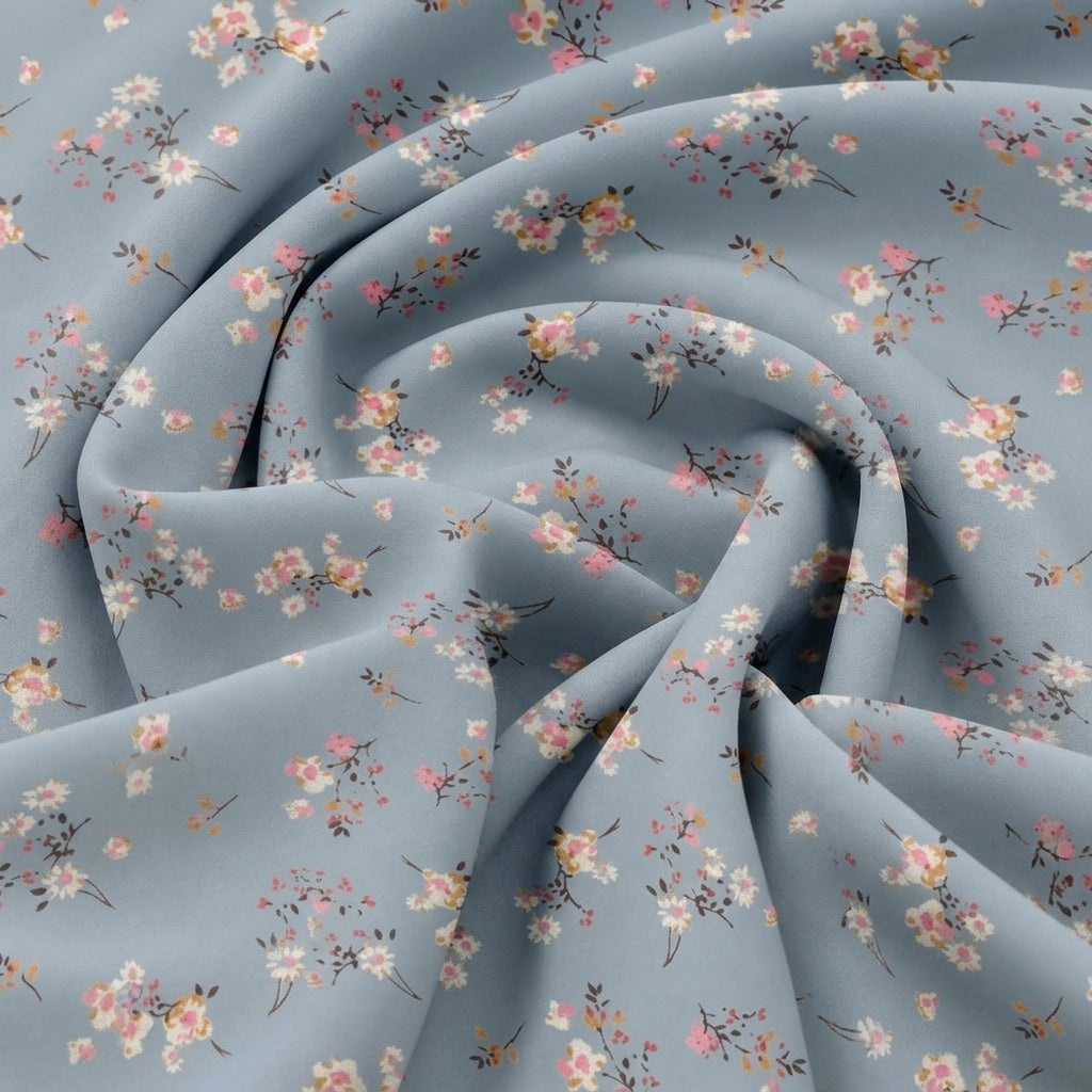 Swirled Light Blue Floral Cotton Fabric Showing Drape