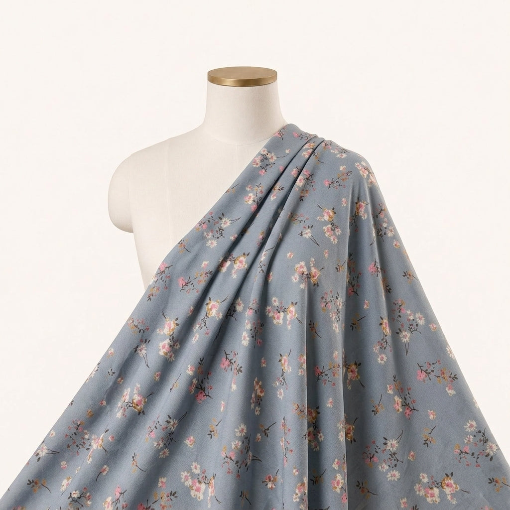 Light Blue Floral Cotton Fabric Draped as a saree