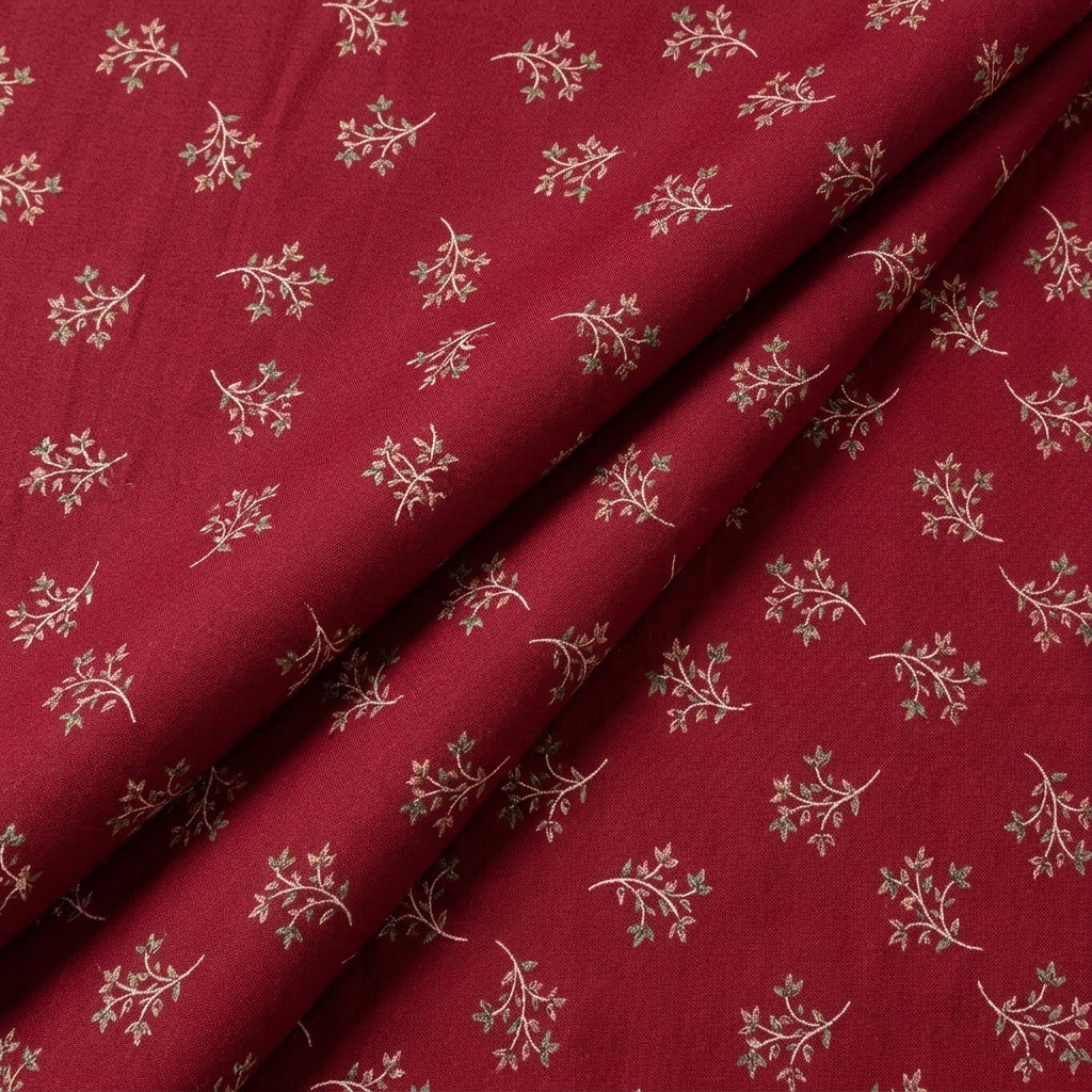 Folded Maroon Floral Cotton Fabric