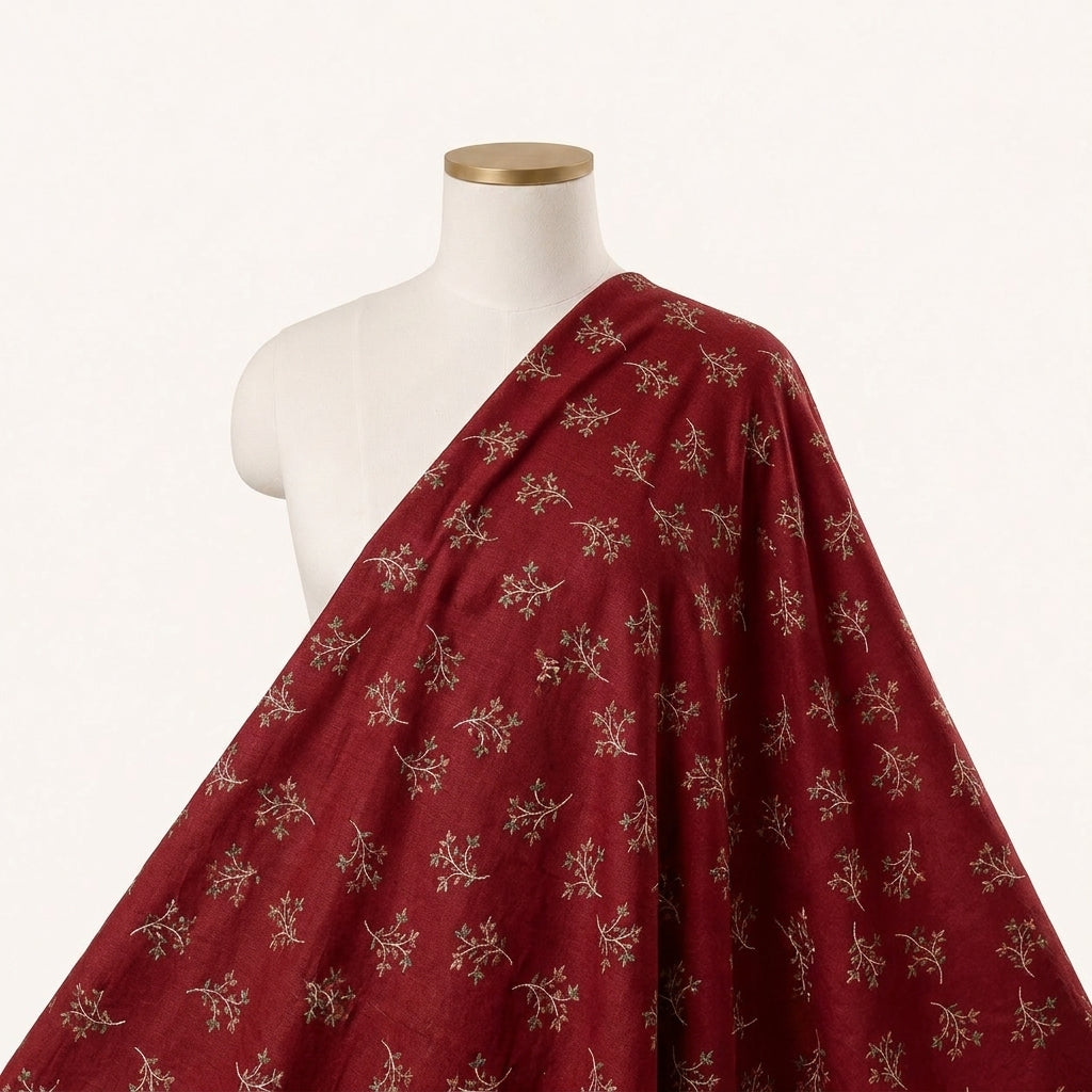 Maroon Floral Cotton Fabric Draped as a saree