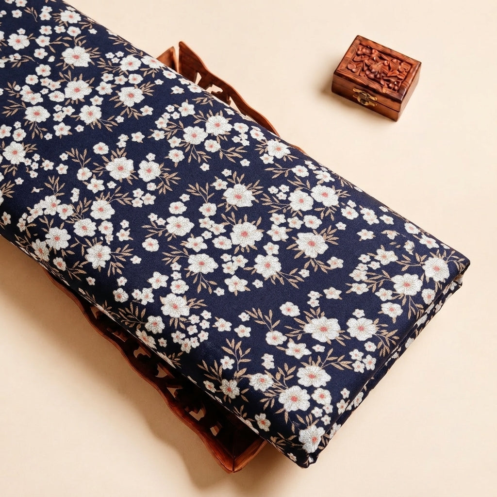 Navy Blue Floral Cotton Fabric