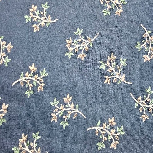 Dark Blue Floral Cotton Fabric, laid flat