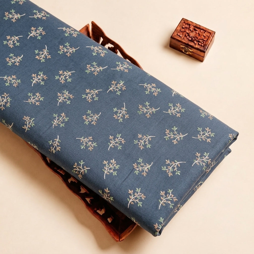 Dark Blue Floral Cotton Fabric
