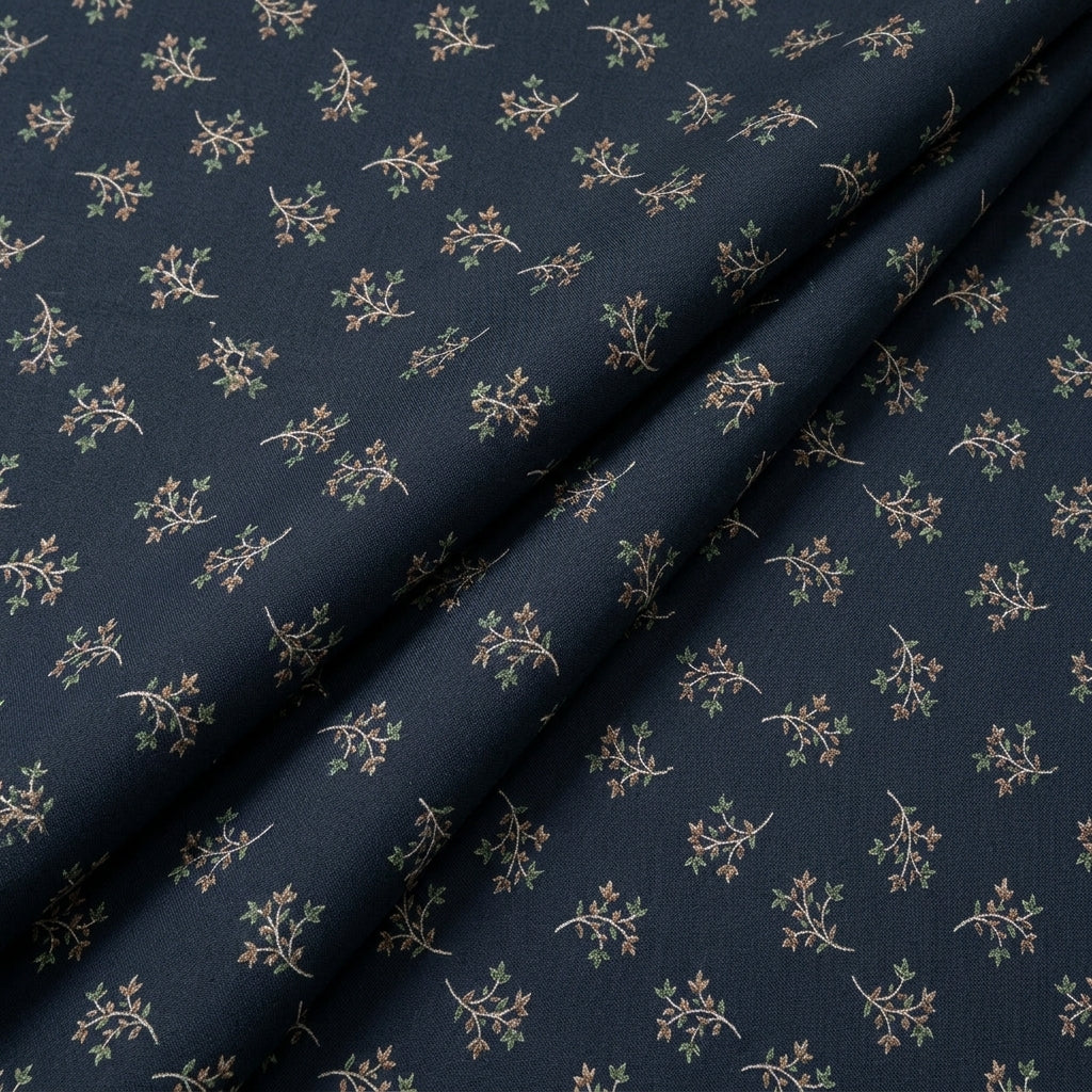 Folded Dark Blue Floral Cotton Fabric