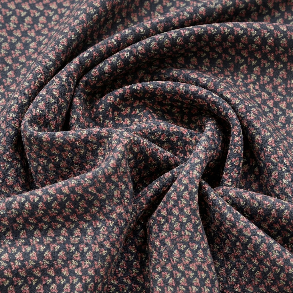 Swirled Black Floral Cotton Fabric Showing Drape
