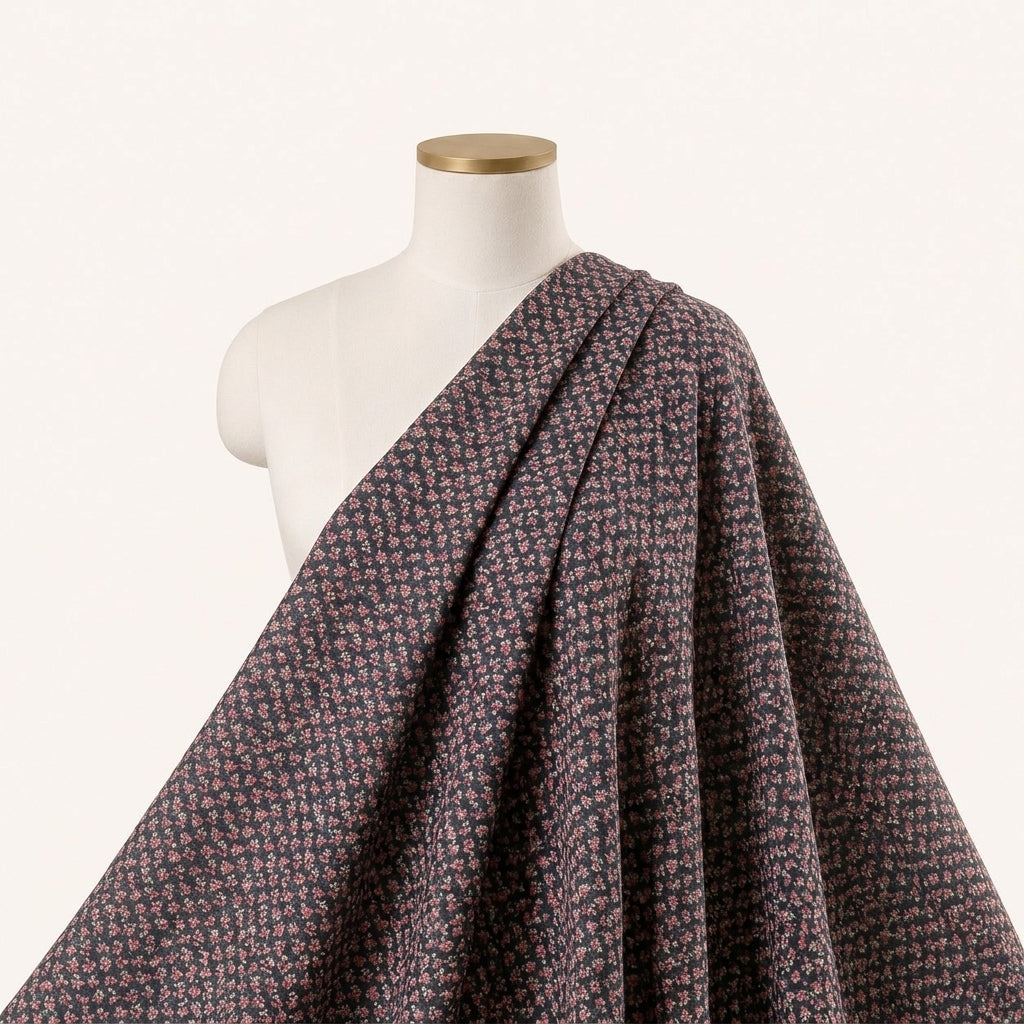 Black Floral Cotton Fabric Draped as a saree