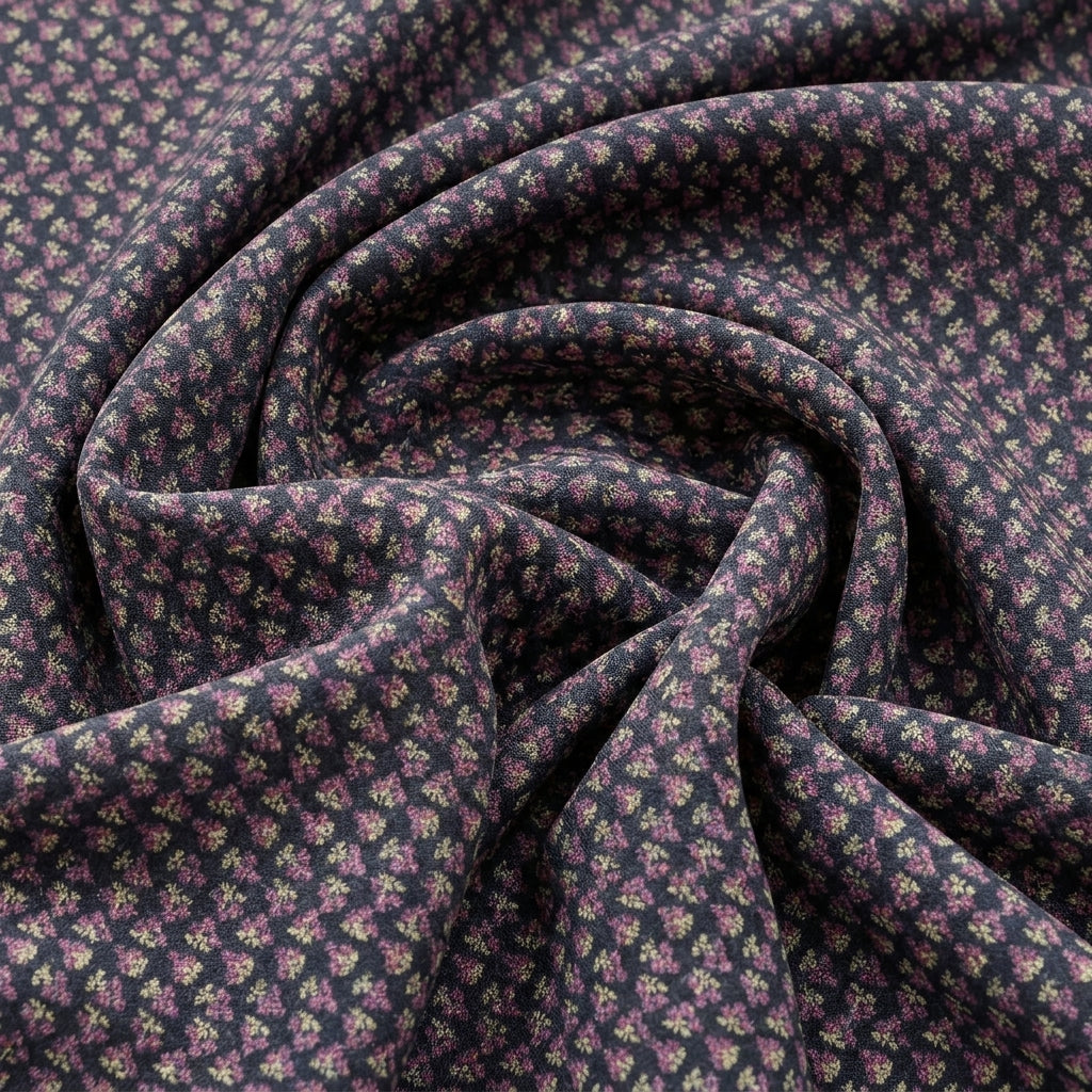 Swirled Black Floral Cotton Fabric Showing Drape