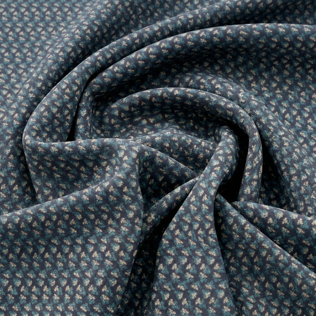 Swirled Black Floral Cotton Fabric Showing Drape