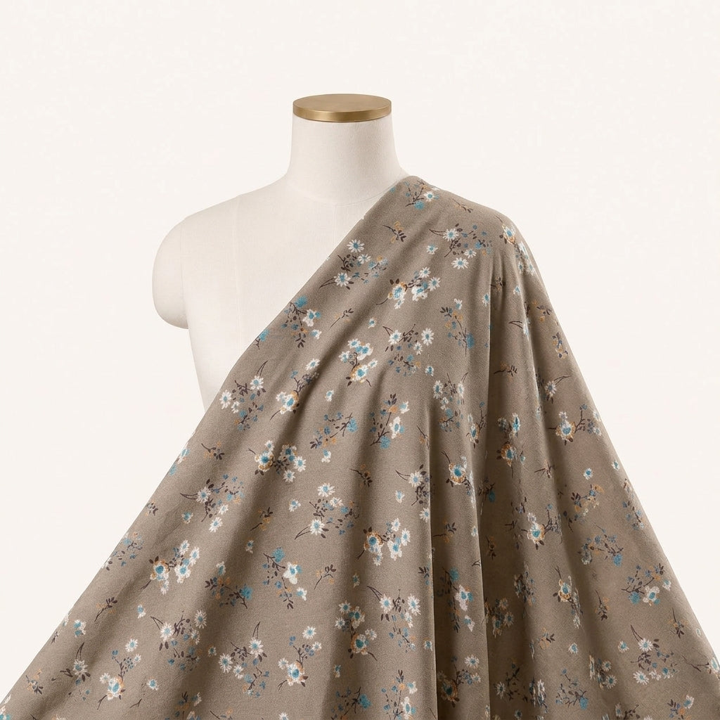 Brown Floral Cotton Fabric Draped as a saree