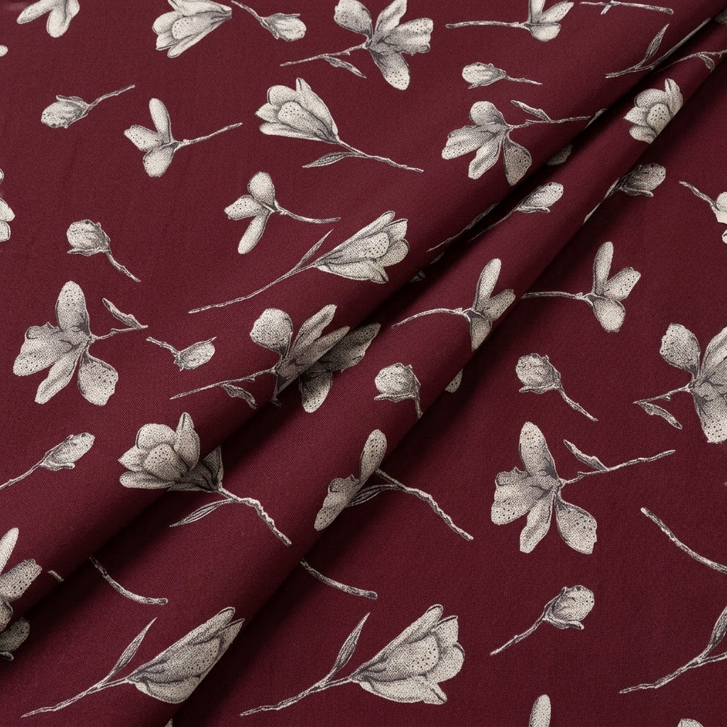 Folded Maroon Floral Cotton Fabric