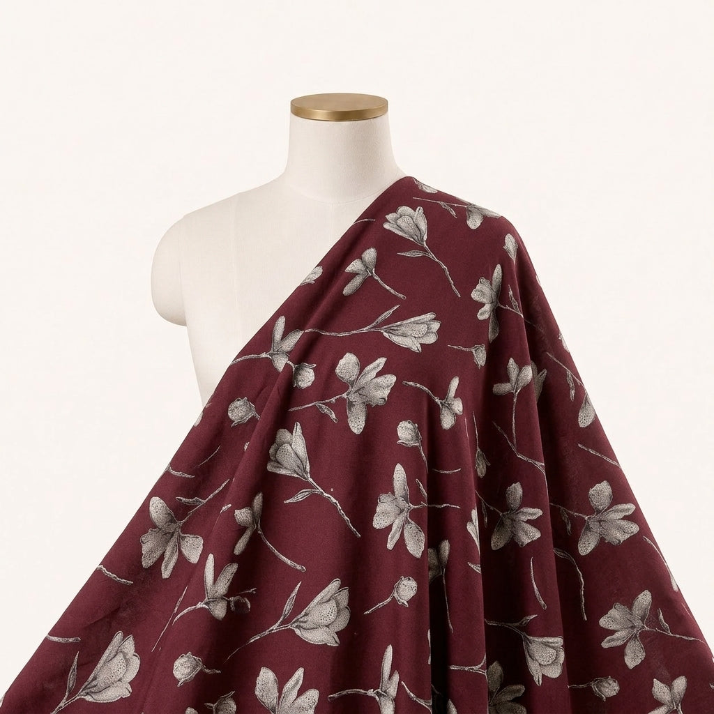 Maroon Floral Cotton Fabric Draped as a saree