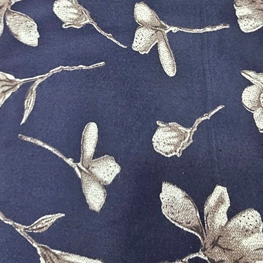 Navy Blue Floral Cotton Fabric, laid flat