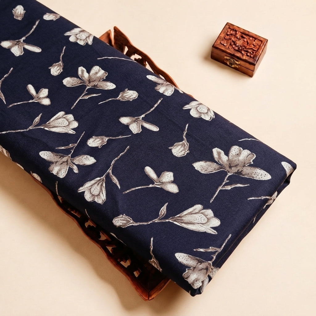 Navy Blue Floral Cotton Fabric