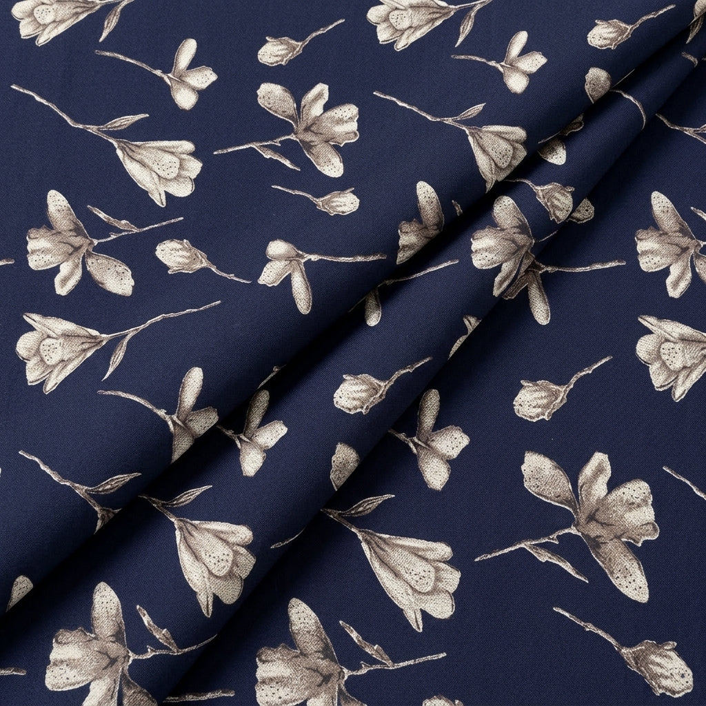 Folded Navy Blue Floral Cotton Fabric