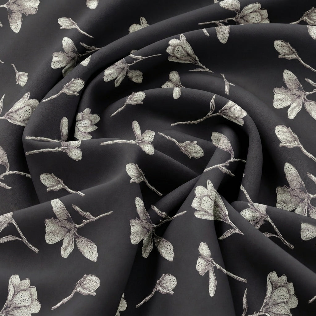 Swirled Brown Floral Cotton Fabric Showing Drape