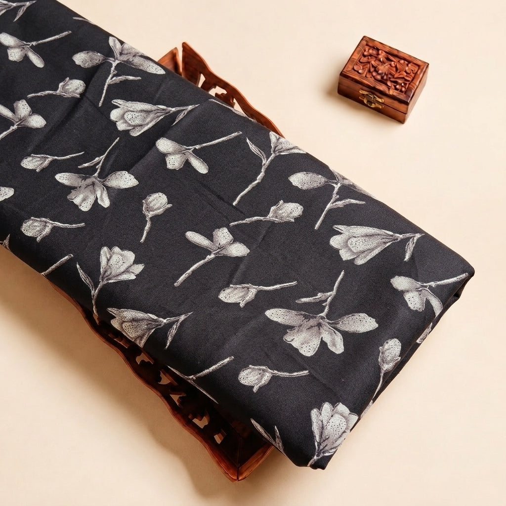 Brown Floral Cotton Fabric, folded
