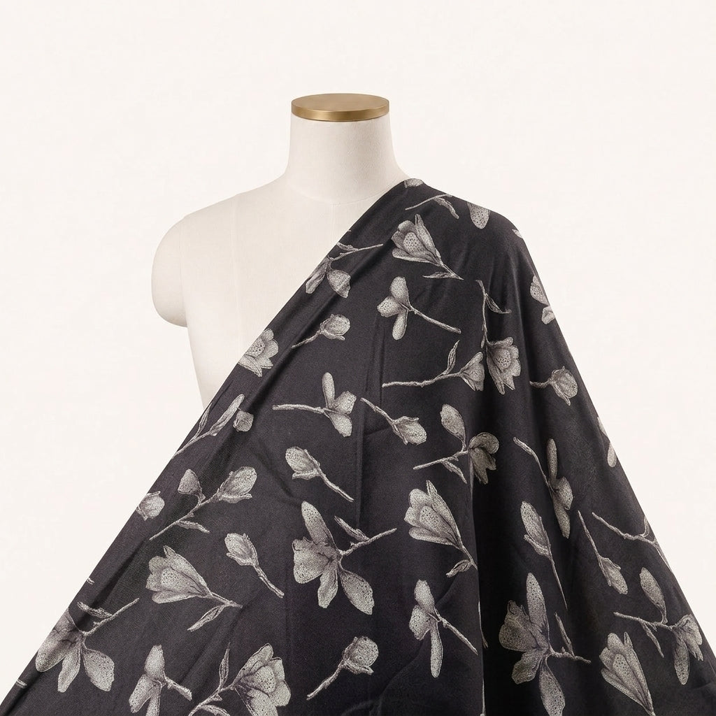 Brown Floral Cotton Fabric Draped as a saree