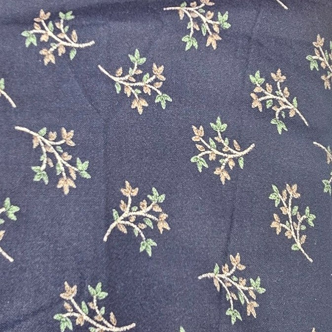 Navy Blue Floral Cotton Fabric, laid flat