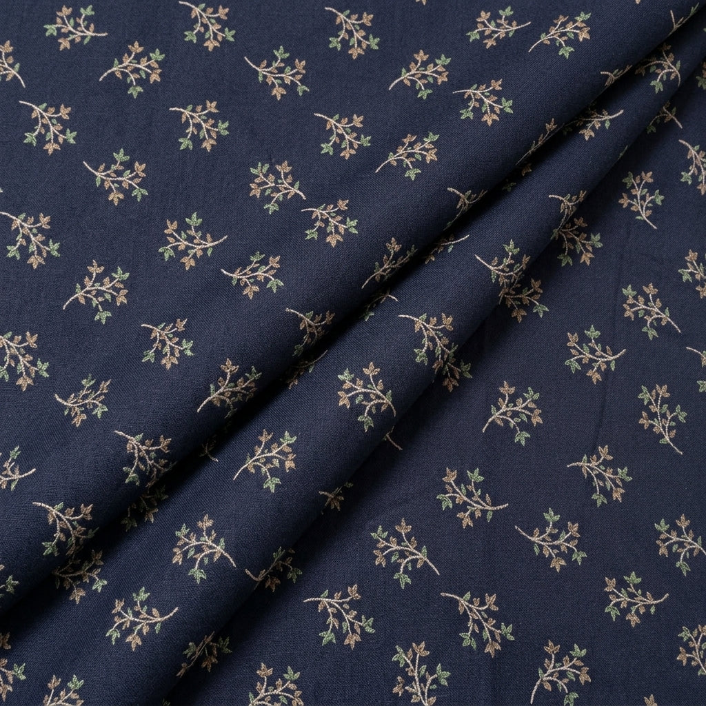 Folded Navy Blue Floral Cotton Fabric