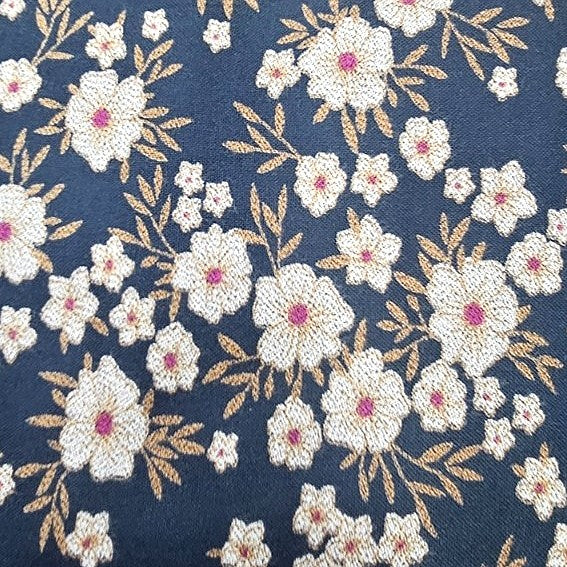 Blue Floral Cotton Fabric, laid flat