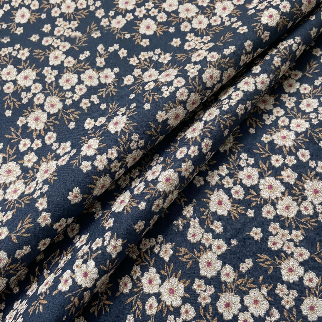 Folded Blue Floral Cotton Fabric