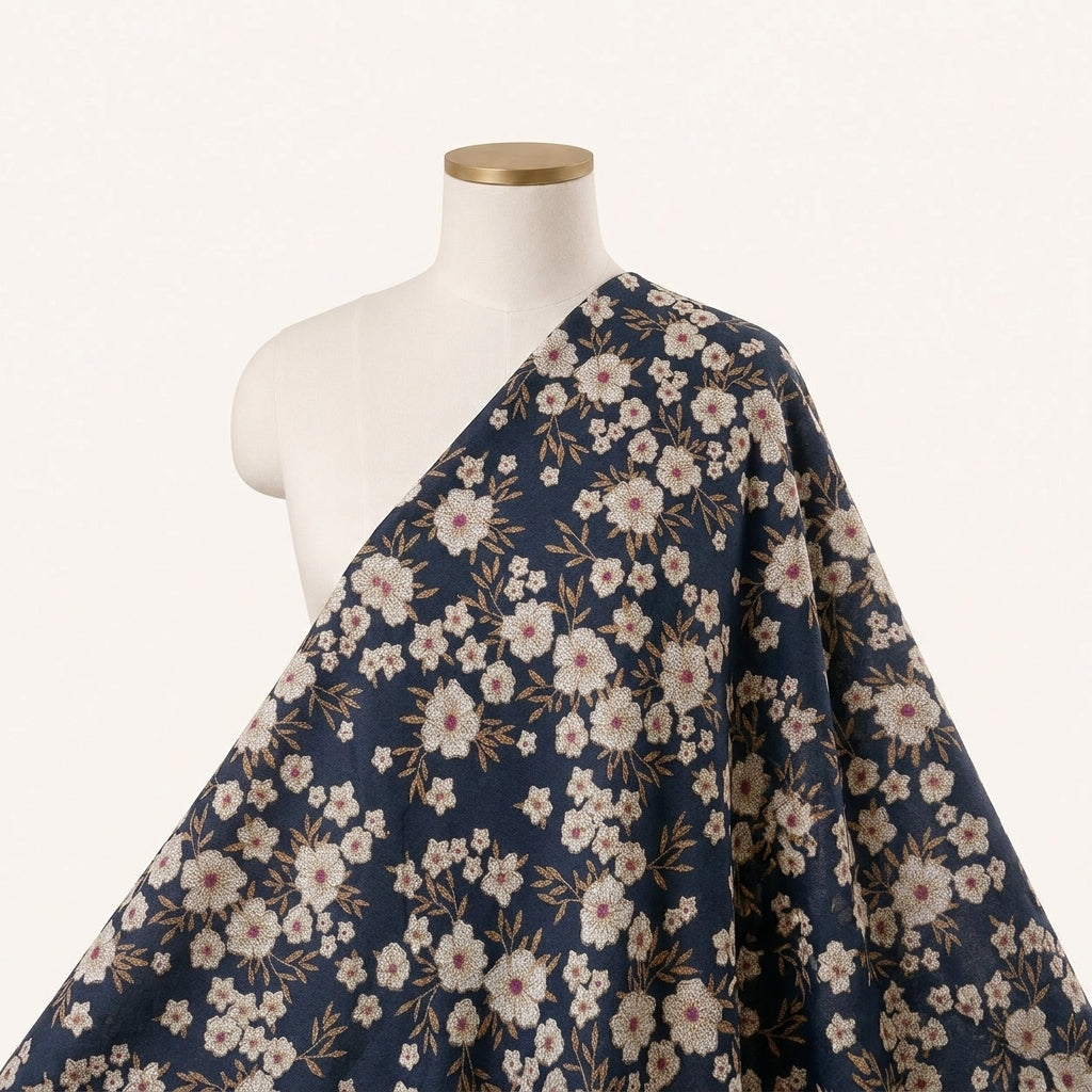 Blue Floral Cotton Fabric Draped as a saree
