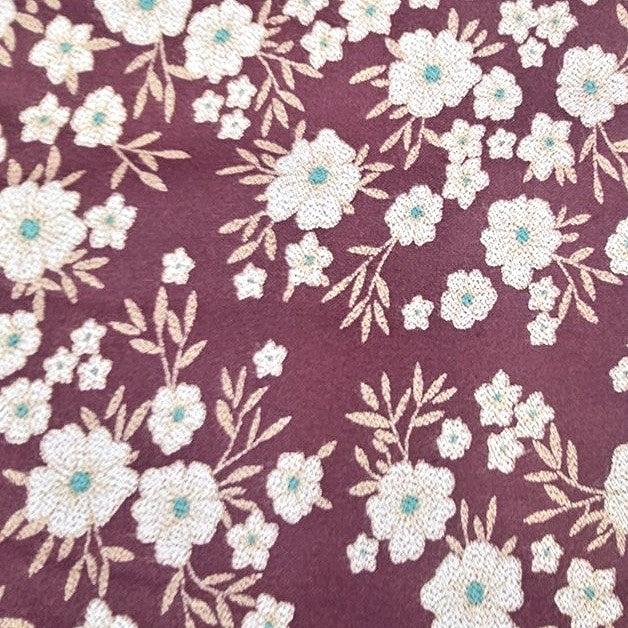 Wine Floral Cotton Fabric, laid flat